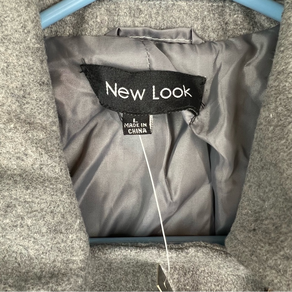 NWT New Look Girls Wool Blend Pea Coat Size L Gray Buttons Pockets - Picture 2 of 16